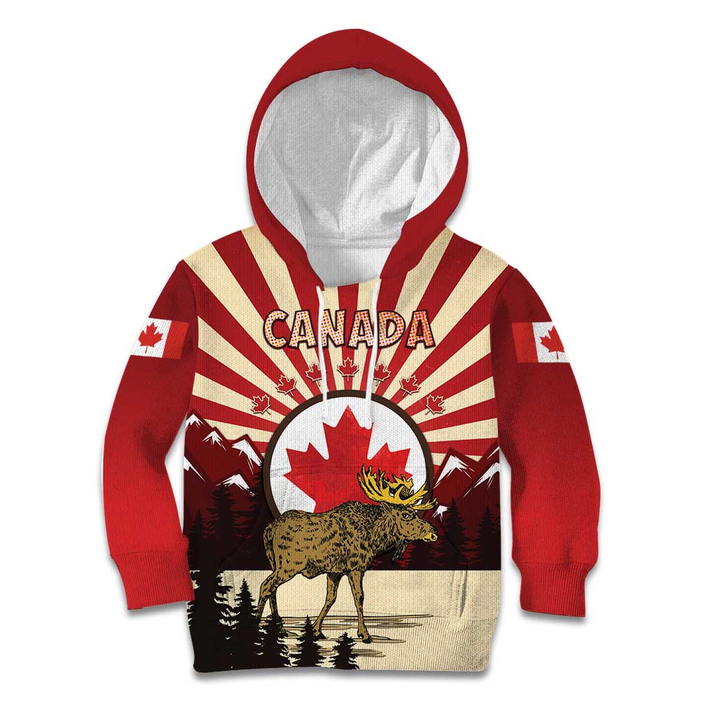 Personalized Canada Maple Leaf Kid Hoodie Moose And Forest Retro Style