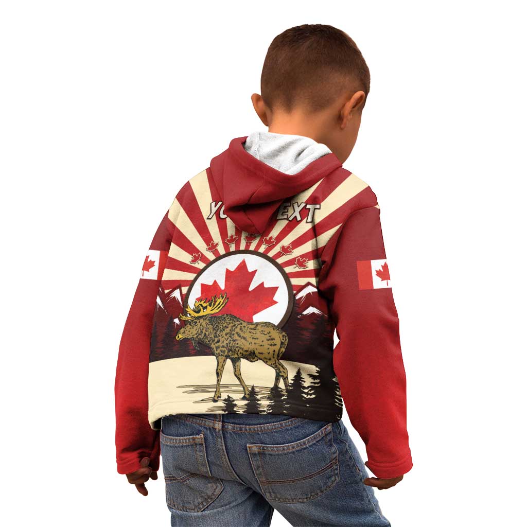 Personalized Canada Maple Leaf Kid Hoodie Moose And Forest Retro Style