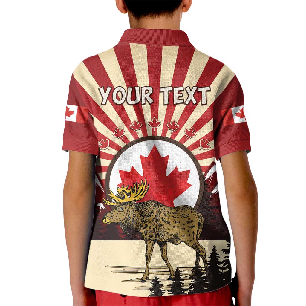 Personalized Canada Maple Leaf Kid Polo Shirt Moose And Forest Retro Style