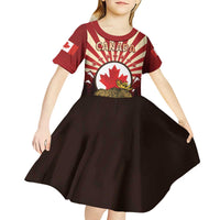 Personalized Canada Maple Leaf Kid Short Sleeve Dress Moose And Forest Retro Style