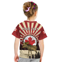 Personalized Canada Maple Leaf Kid T Shirt Moose And Forest Retro Style