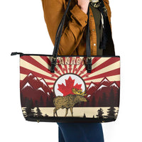 Personalized Canada Maple Leaf Leather Tote Bag Moose And Forest Retro Style