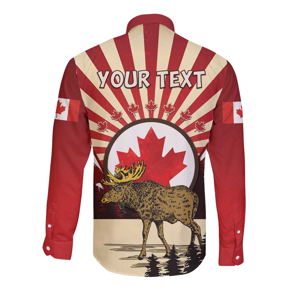 Personalized Canada Maple Leaf Long Sleeve Button Shirt Moose And Forest Retro Style
