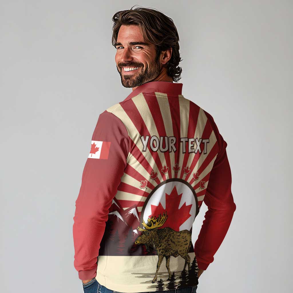 Personalized Canada Maple Leaf Long Sleeve Polo Shirt Moose And Forest Retro Style