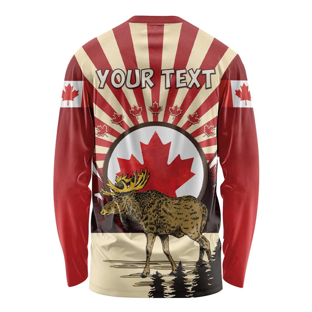Personalized Canada Maple Leaf Long Sleeve Shirt Moose And Forest Retro Style