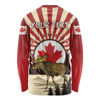 Personalized Canada Maple Leaf Long Sleeve Shirt Moose And Forest Retro Style