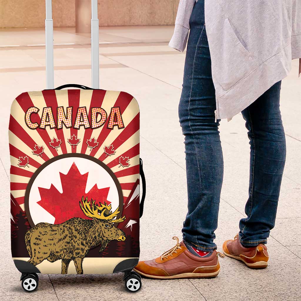 Personalized Canada Maple Leaf Luggage Cover Moose And Forest Retro Style