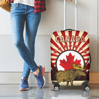 Personalized Canada Maple Leaf Luggage Cover Moose And Forest Retro Style