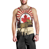 Personalized Canada Maple Leaf Men Tank Top Moose And Forest Retro Style
