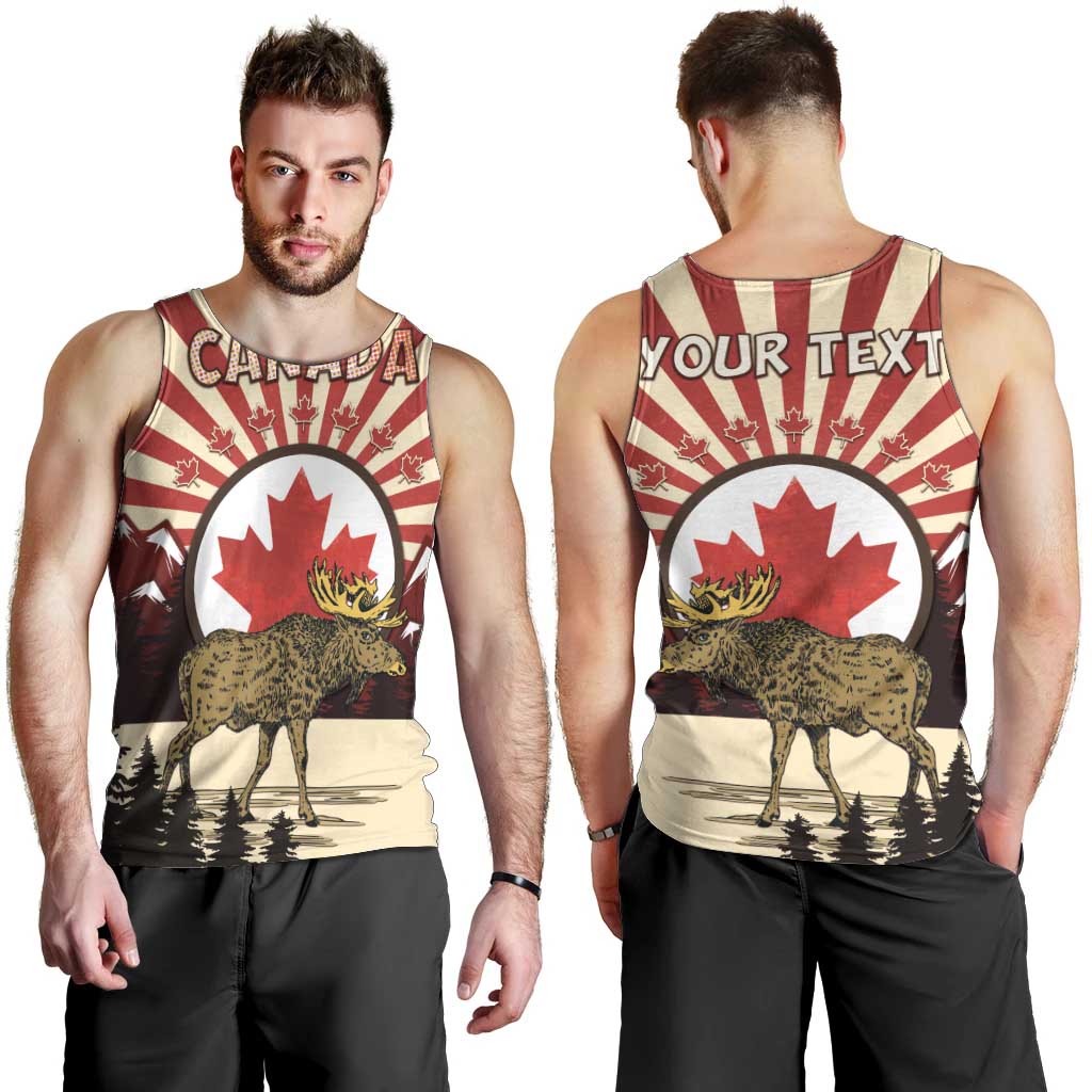 Personalized Canada Maple Leaf Men Tank Top Moose And Forest Retro Style