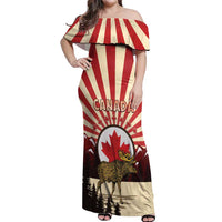 Personalized Canada Maple Leaf Off Shoulder Maxi Dress Moose And Forest Retro Style