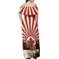 Personalized Canada Maple Leaf Off Shoulder Maxi Dress Moose And Forest Retro Style