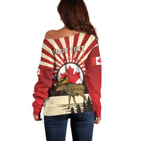 Personalized Canada Maple Leaf Off Shoulder Sweater Moose And Forest Retro Style
