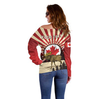 Personalized Canada Maple Leaf Off Shoulder Sweater Moose And Forest Retro Style