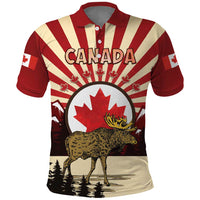Personalized Canada Maple Leaf Polo Shirt Moose And Forest Retro Style