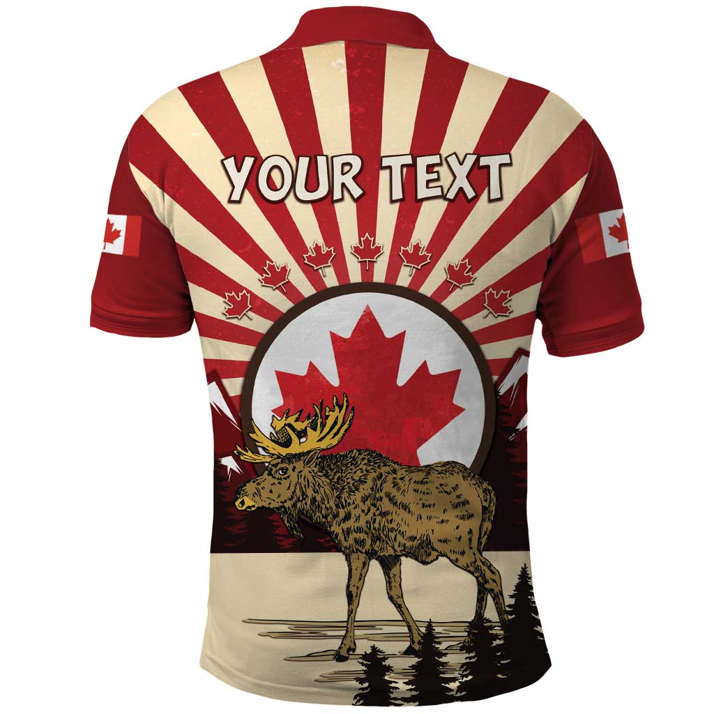 Personalized Canada Maple Leaf Polo Shirt Moose And Forest Retro Style