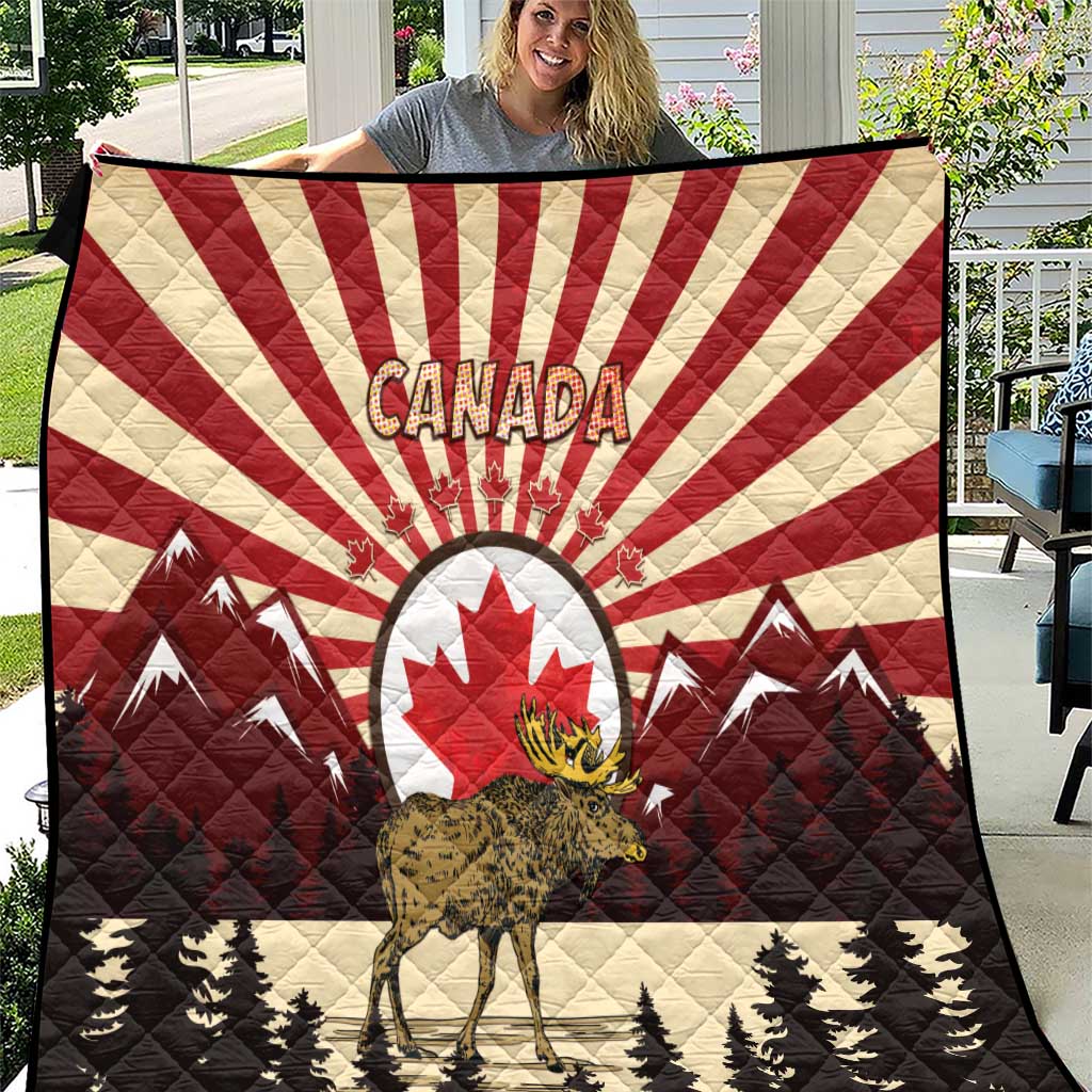 Personalized Canada Maple Leaf Quilt Moose And Forest Retro Style