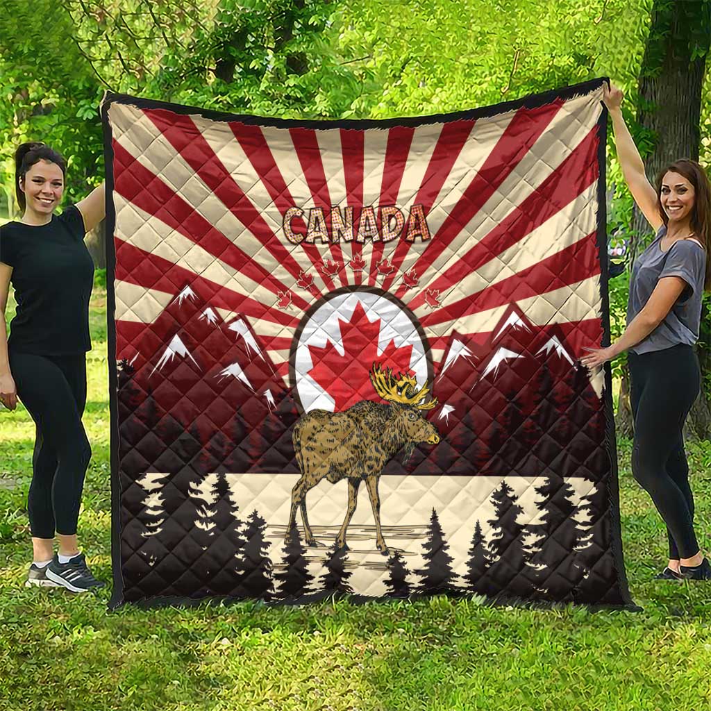 Personalized Canada Maple Leaf Quilt Moose And Forest Retro Style