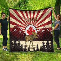 Personalized Canada Maple Leaf Quilt Moose And Forest Retro Style