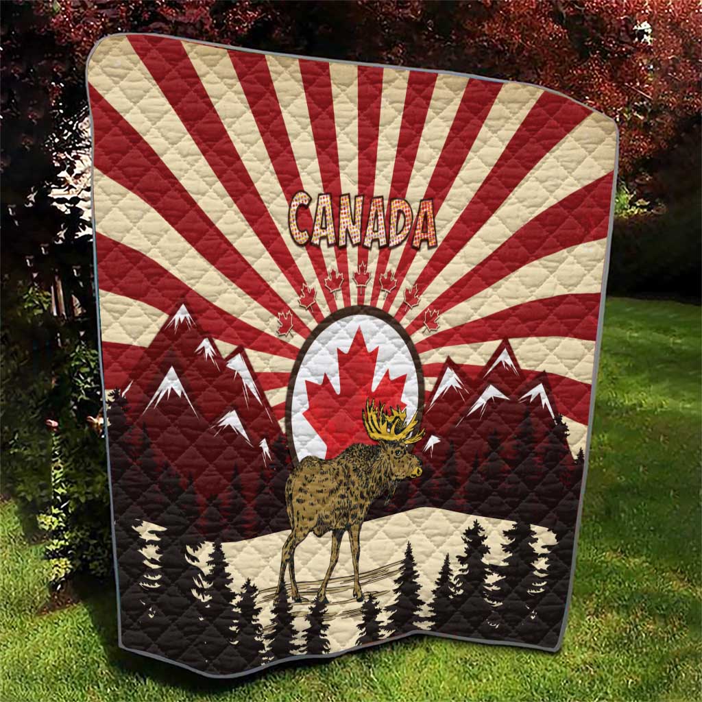 Personalized Canada Maple Leaf Quilt Moose And Forest Retro Style