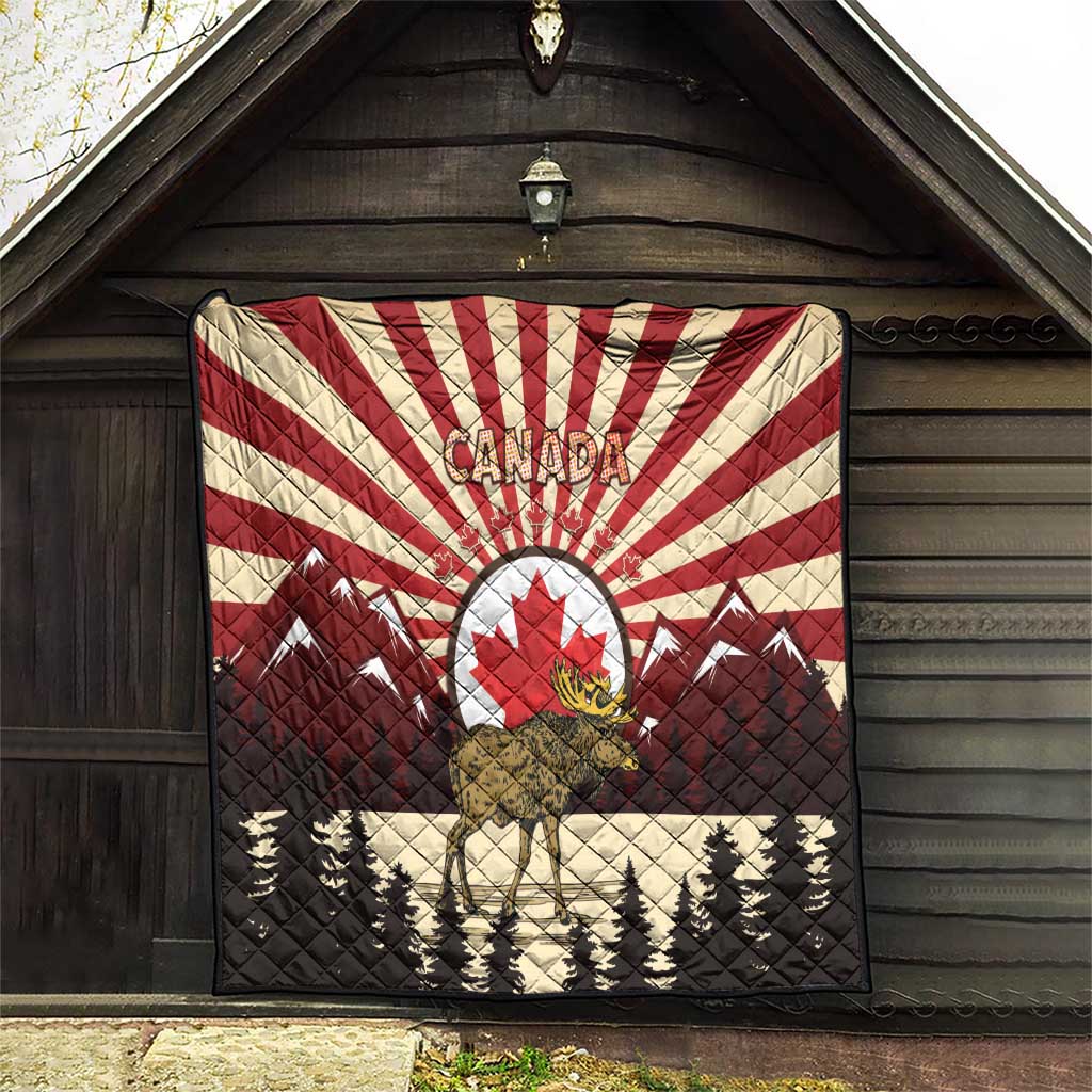 Personalized Canada Maple Leaf Quilt Moose And Forest Retro Style