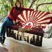 Personalized Canada Maple Leaf Quilt Moose And Forest Retro Style