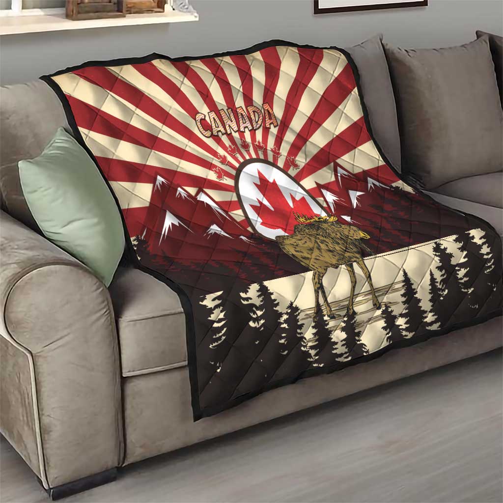 Personalized Canada Maple Leaf Quilt Moose And Forest Retro Style