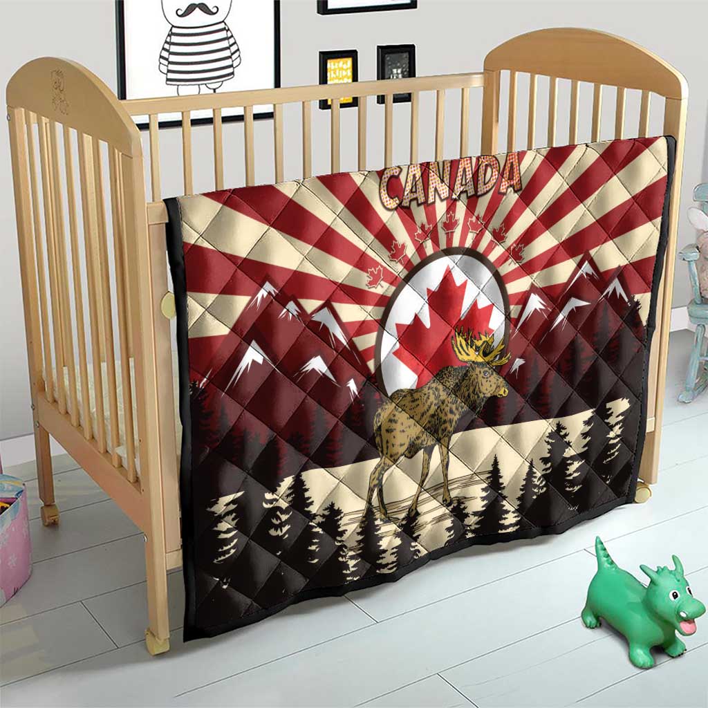 Personalized Canada Maple Leaf Quilt Moose And Forest Retro Style