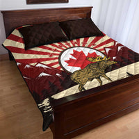 Personalized Canada Maple Leaf Quilt Bed Set Moose And Forest Retro Style