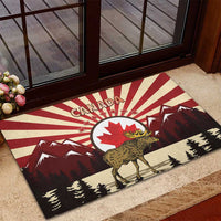 Personalized Canada Maple Leaf Rubber Doormat Moose And Forest Retro Style