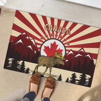 Personalized Canada Maple Leaf Rubber Doormat Moose And Forest Retro Style