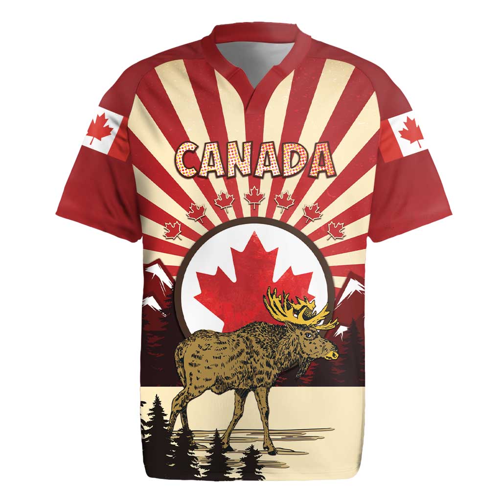 Personalized Canada Maple Leaf Rugby Jersey Moose And Forest Retro Style