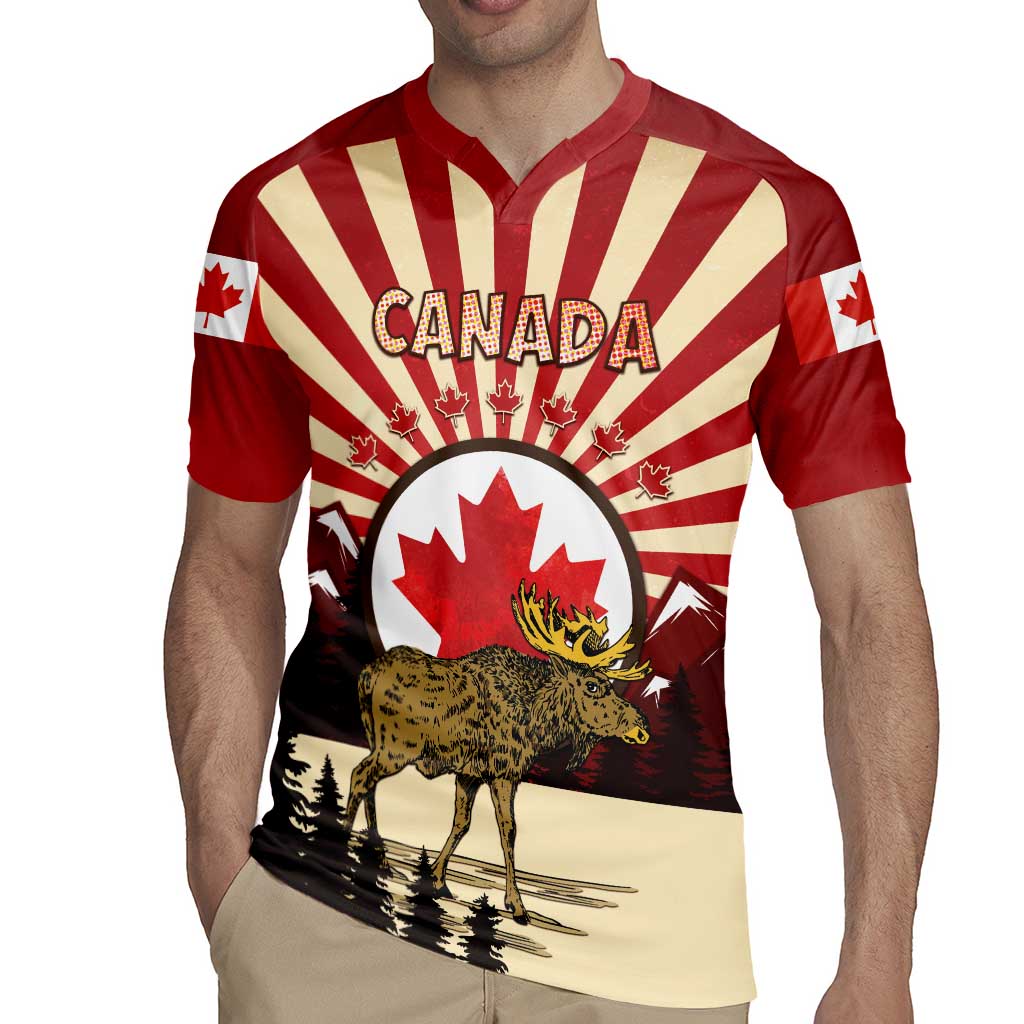 Personalized Canada Maple Leaf Rugby Jersey Moose And Forest Retro Style