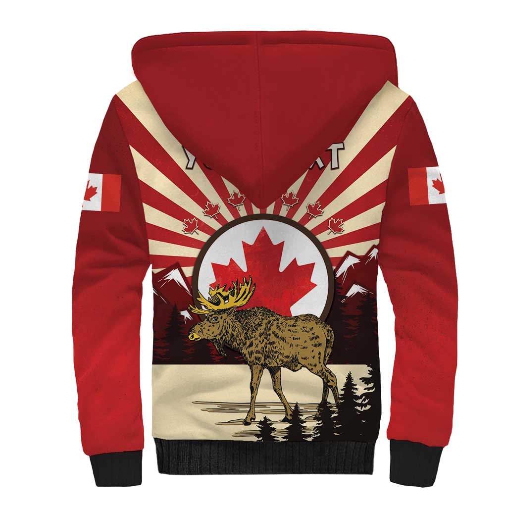 Personalized Canada Maple Leaf Sherpa Hoodie Moose And Forest Retro Style