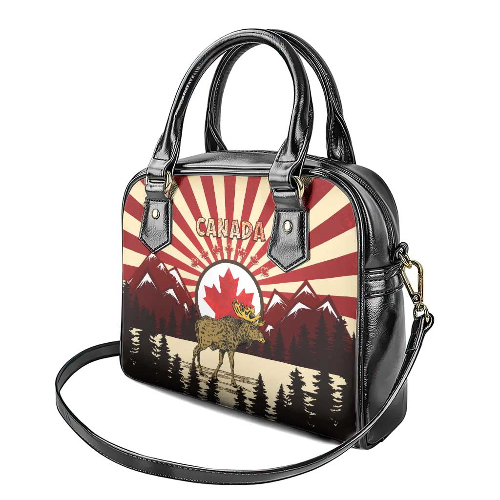 Personalized Canada Maple Leaf Shoulder Handbag Moose And Forest Retro Style