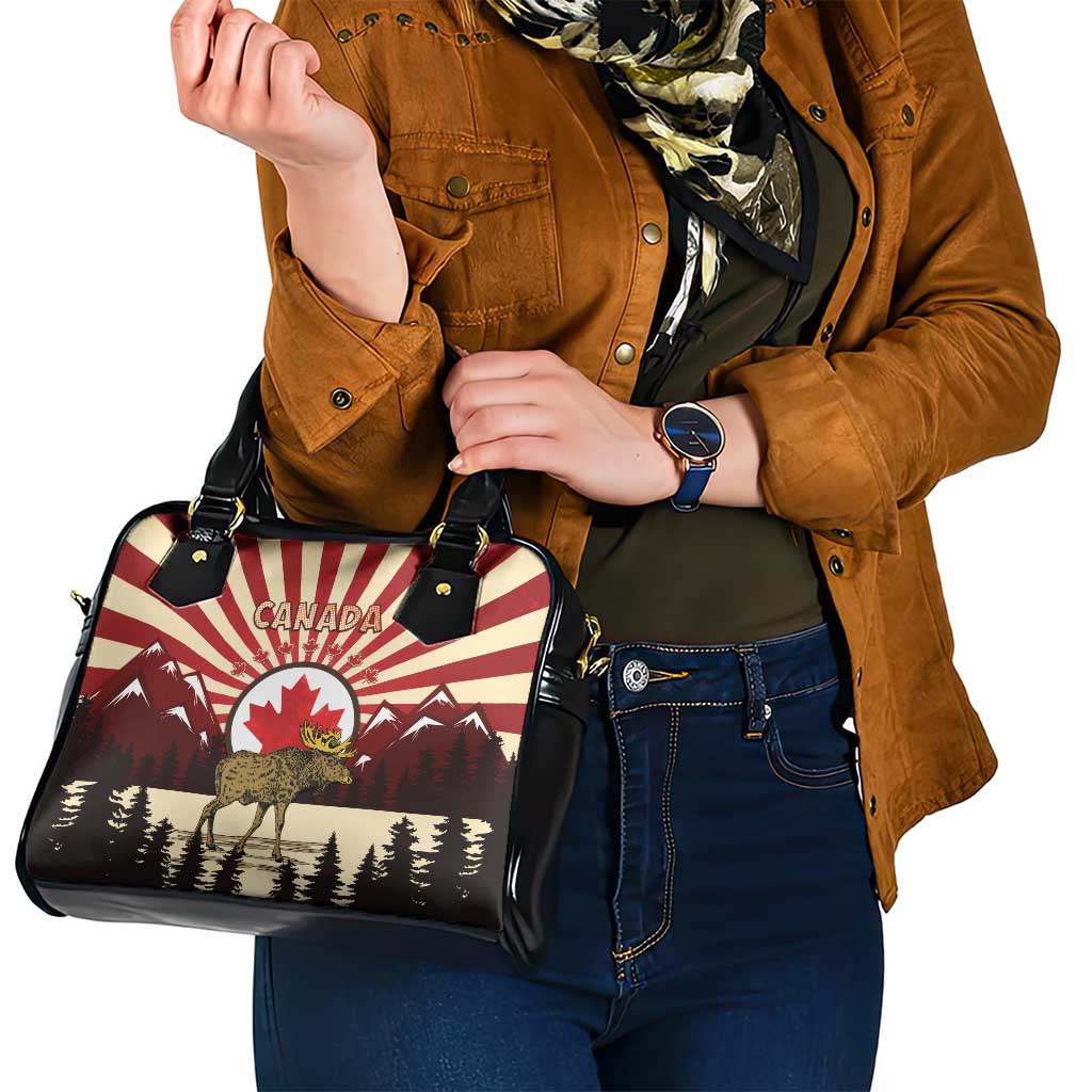 Personalized Canada Maple Leaf Shoulder Handbag Moose And Forest Retro Style