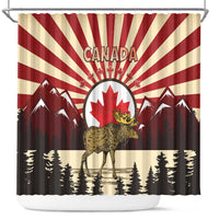 Personalized Canada Maple Leaf Shower Curtain Moose And Forest Retro Style