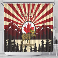 Personalized Canada Maple Leaf Shower Curtain Moose And Forest Retro Style