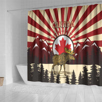 Personalized Canada Maple Leaf Shower Curtain Moose And Forest Retro Style