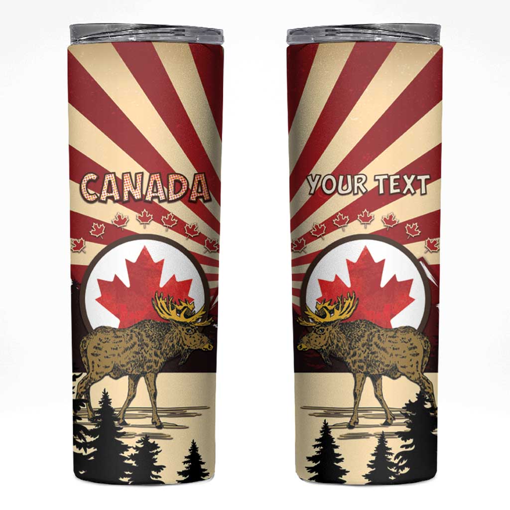 Personalized Canada Maple Leaf Skinny Tumbler Moose And Forest Retro Style