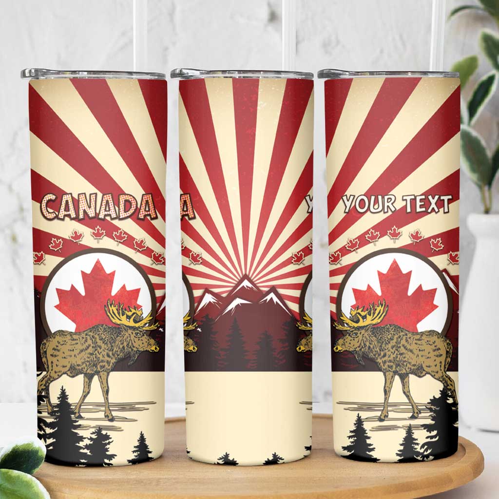 Personalized Canada Maple Leaf Skinny Tumbler Moose And Forest Retro Style