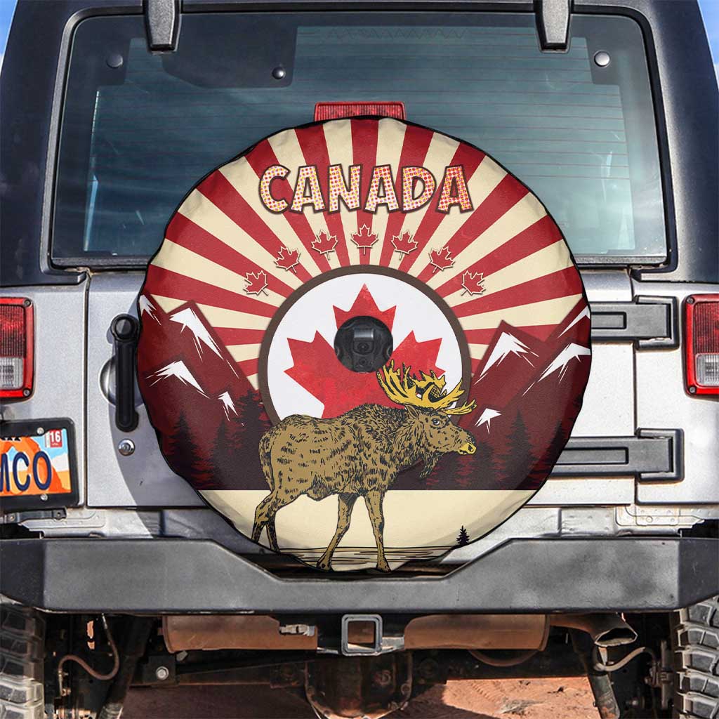 Personalized Canada Maple Leaf Spare Tire Cover Moose And Forest Retro Style
