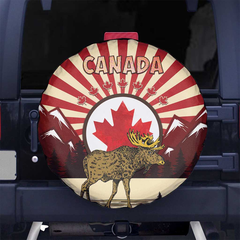 Personalized Canada Maple Leaf Spare Tire Cover Moose And Forest Retro Style