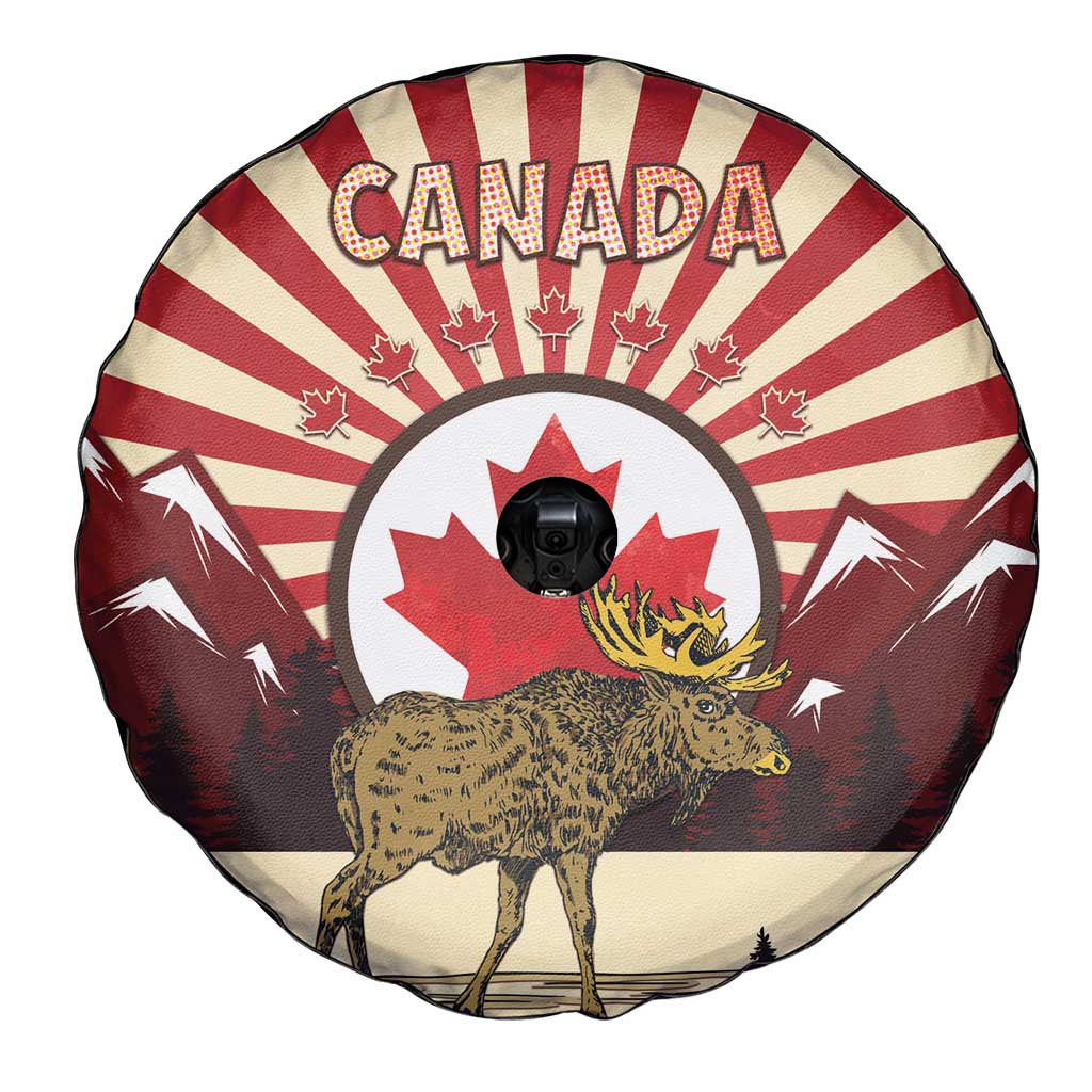 Personalized Canada Maple Leaf Spare Tire Cover Moose And Forest Retro Style