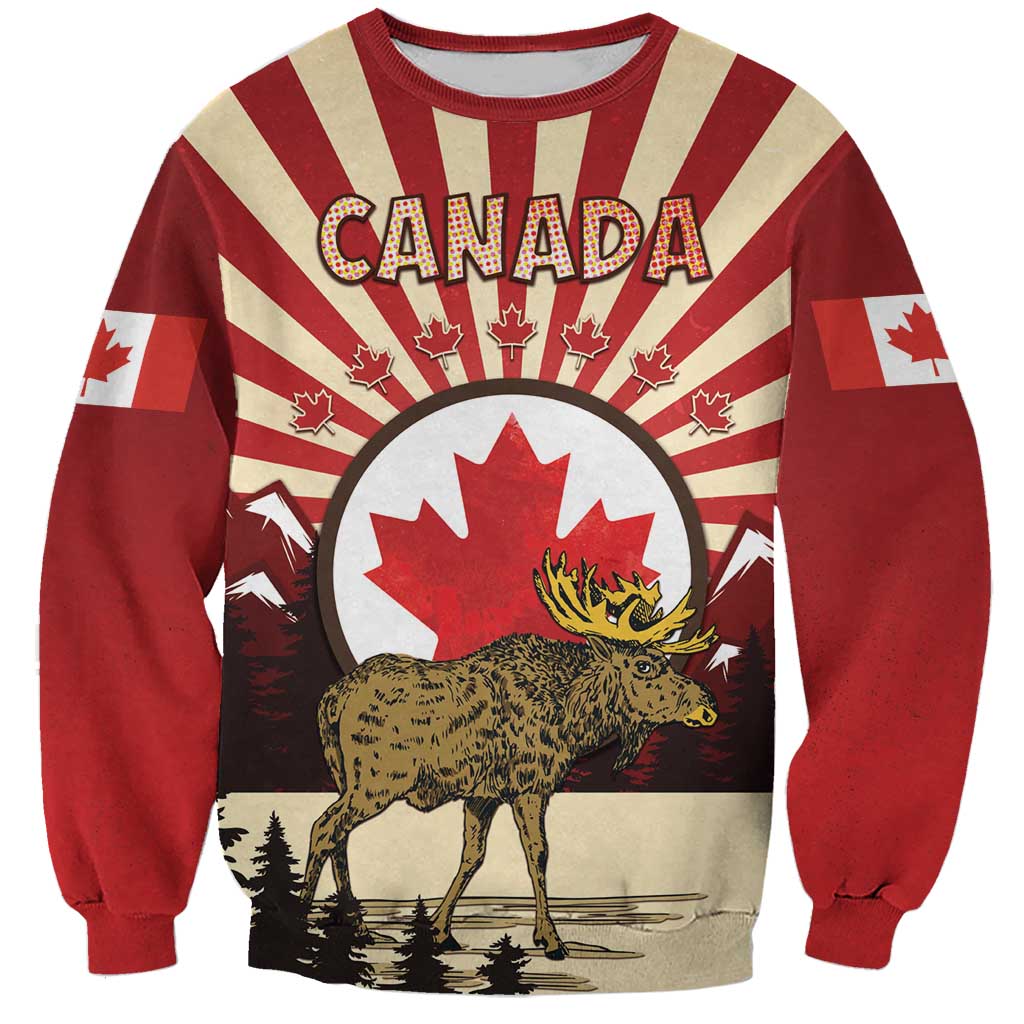 Personalized Canada Maple Leaf Sweatshirt Moose And Forest Retro Style