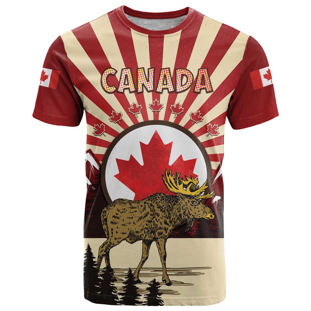 Personalized Canada Maple Leaf T Shirt Moose And Forest Retro Style