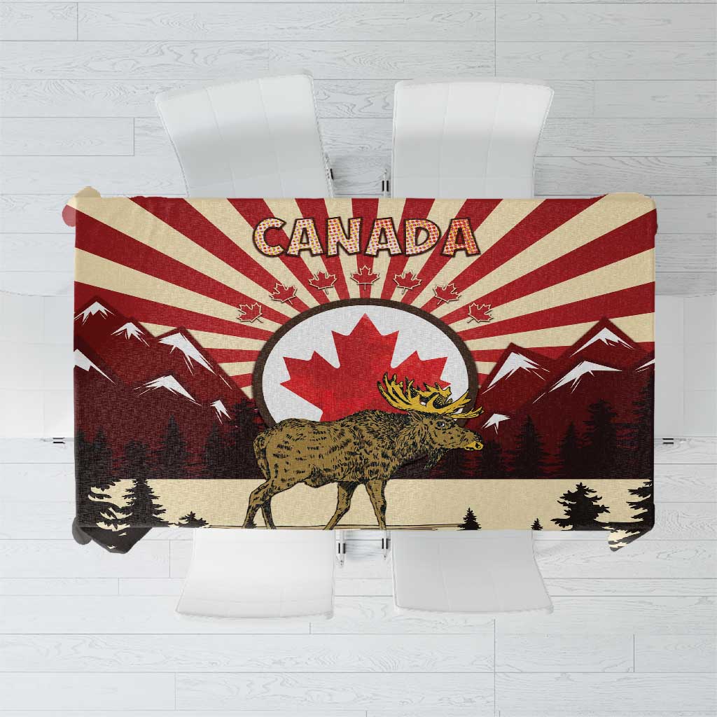 Personalized Canada Maple Leaf Tablecloth Moose And Forest Retro Style