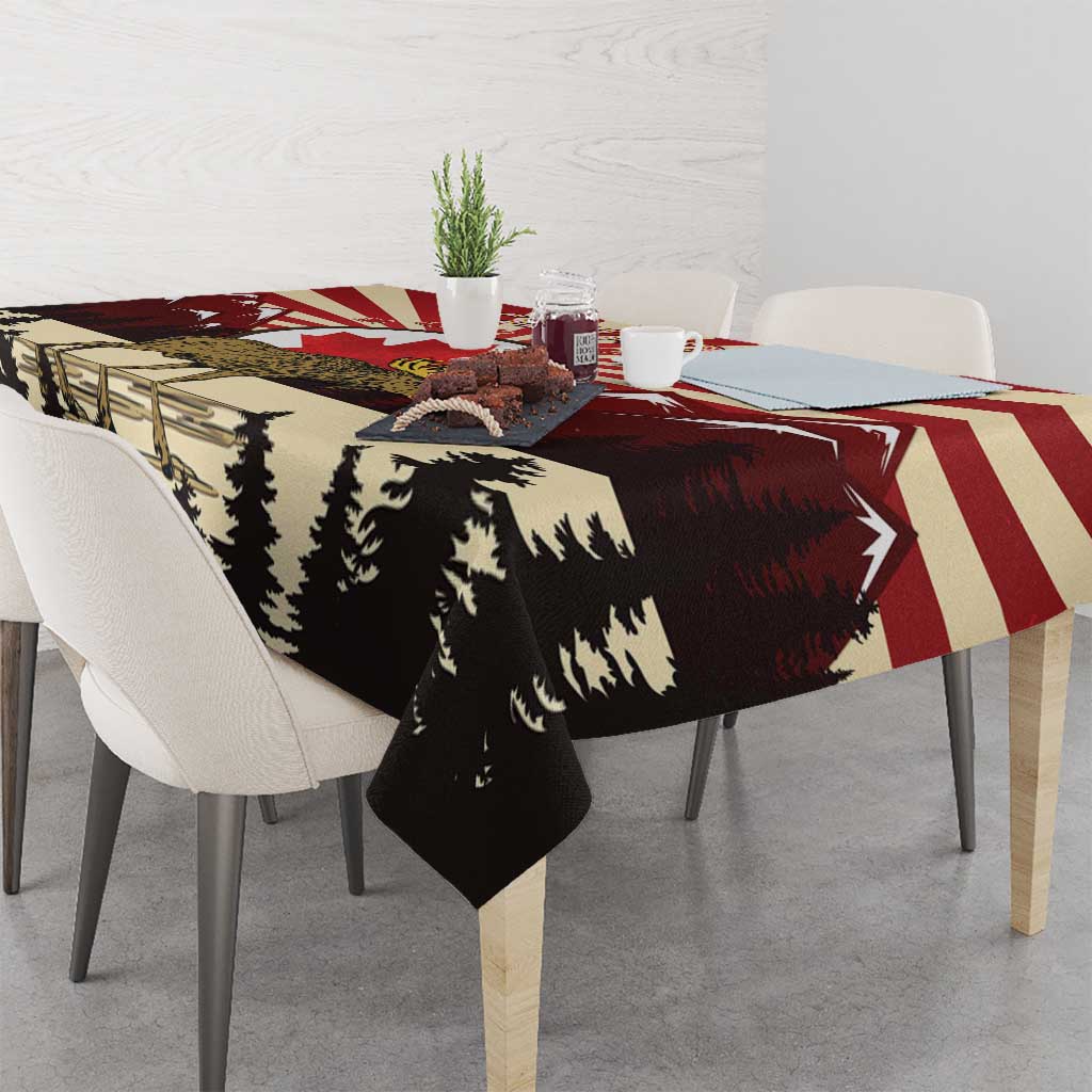 Personalized Canada Maple Leaf Tablecloth Moose And Forest Retro Style