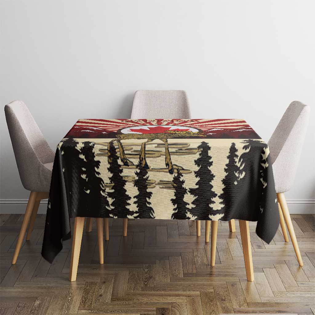 Personalized Canada Maple Leaf Tablecloth Moose And Forest Retro Style