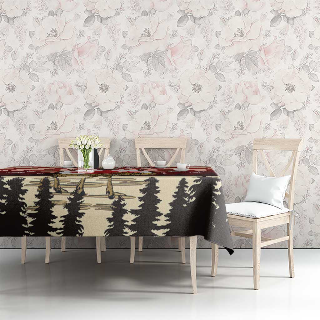 Personalized Canada Maple Leaf Tablecloth Moose And Forest Retro Style